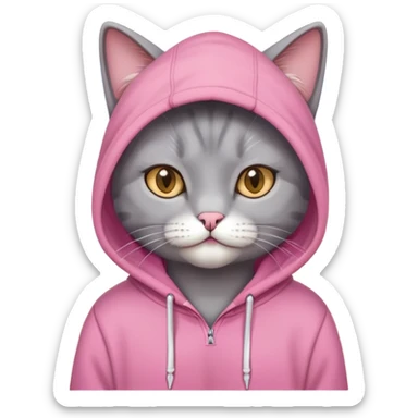 grey cat wearing a pink hoodie on the beach sticker