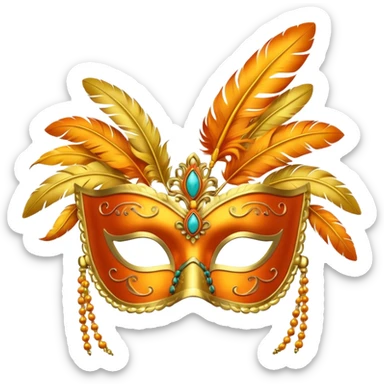 masquerade mask with yellow and orange feathers sticker