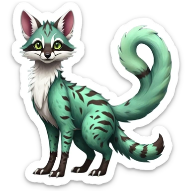 Feral Rare Fantasy dark colorful Vernid-Sergal-Genet-species by LiLaiRa, random markings, tufted tail, tufted ears, full body sticker