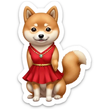 The shiba dog wear a cutie red dress sticker