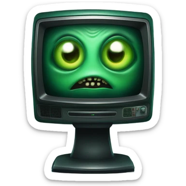 a scary alien on a TV screen sticker
