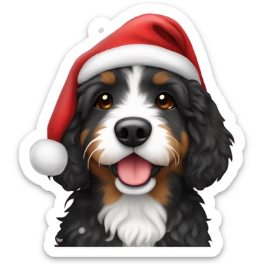 Mini Bernedoodle wearing a Santa hat sticker