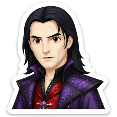Valdislaus Dracula from Van Helsing with long black hair, black sequin outfit sticker