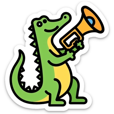 Crocodile playing a bombardino brass instrument sticker