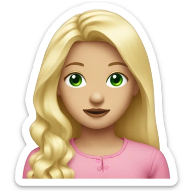 blonde hair down green eye girl standing with pink long sleeves sticker
