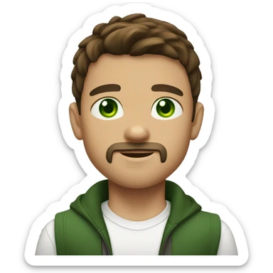 brown hair boy, goatee middle part, green eyes, muscular sticker