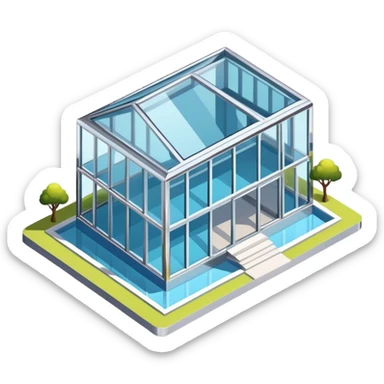 Modern chrome and tinted glass house isometric exterior view sticker