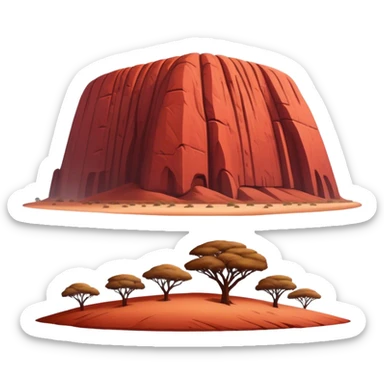 Cinematic Realistic Uluru Landmark Emoji, showcasing the massive, red monolith rising from the desert rendered with rich textures and warm, dramatic lighting. sticker