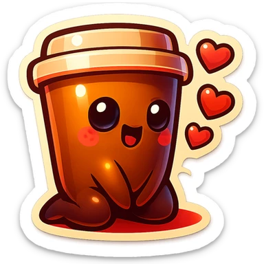 Tall coffee cup, bowing on knees, gushing with love, worship sticker