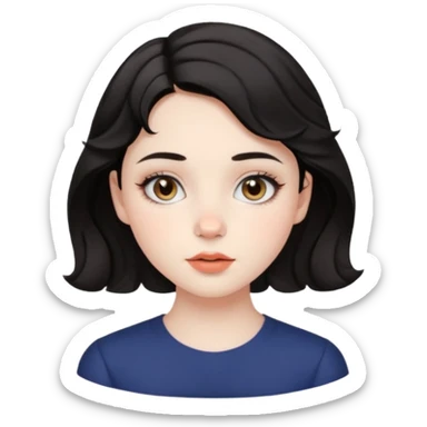 aesthetic girl , pale skin, doe eyes, button nose, soft arched brows,round face,full lips,short wavy black hair. please kindly genarate this avatar sticker