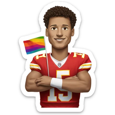 Patrick Mahomes with a pride flag sticker