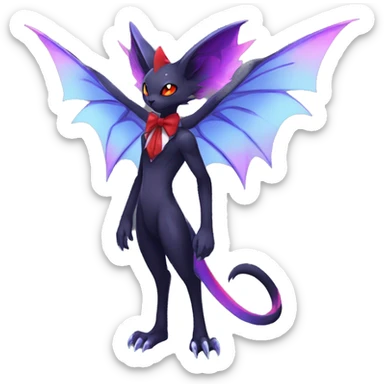 cool kawaii cute black purple red ethereal fantasy beautiful elegant nargacuga-Noivern-cat-Fakemon collar harness bow tie and bracers full body sticker