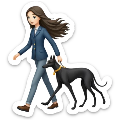 Long-haired girl walking a Black greyhound sticker