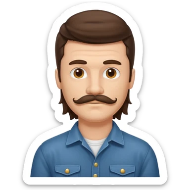Brunette man with mullet and mustache hillbilly sticker