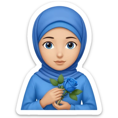 Turkish beautiful finish Konya girl blue eyes with blue hijab islamic dress and had on her hand blue rose bag sticker