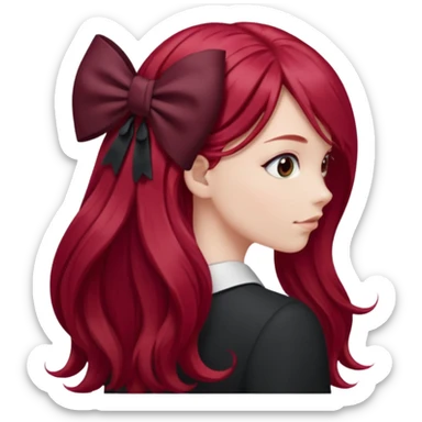 red long hairs with burgundy bow from the back sticker