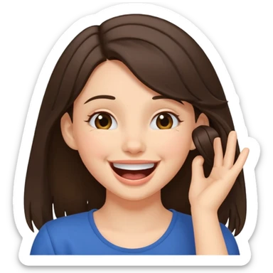 cute laughing brunette tucking hair behind ear sticker