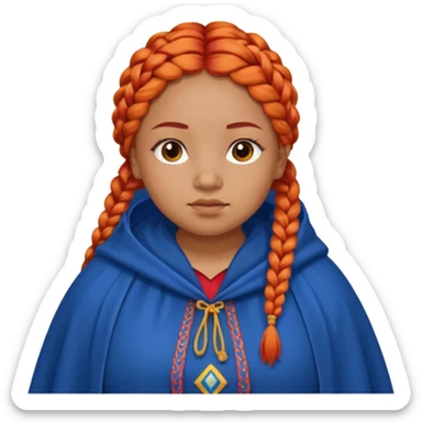 red orange braids hair girl, tan skin, fat, wear blue cloak sticker