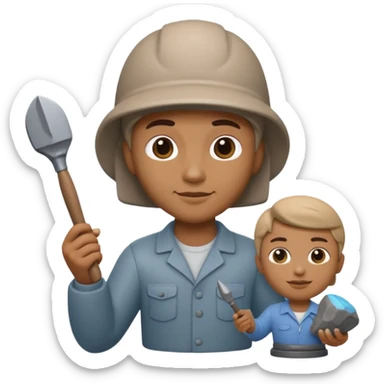 Apple Memoji-style 3D emoji of a sculptor with a small statue and chisel, smooth gradients, rounded edges, no background.during sculpting rock sticker