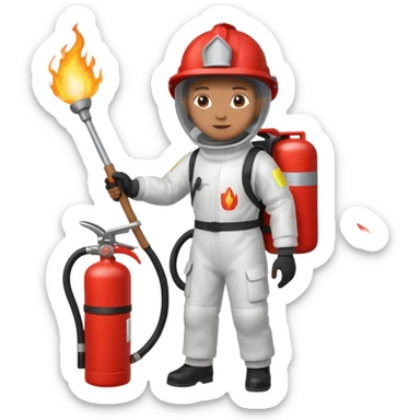hand holding Fire extinguisher
 and puts out fire sticker
