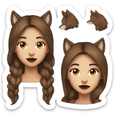  girl brown long hair lipstick wolf ears  sticker