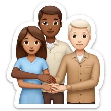 Three diverse people of different races holding hands in unity and harmony, symbol of integration sticker