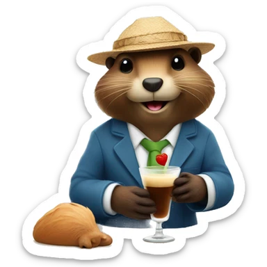 Beaver on holiday holding a expresso Martini  sticker