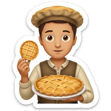 A shepherd holding a pie sticker