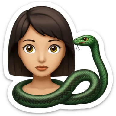 Femme brune yeux marron avec une coupe carré noir , femme couleur de peau typé, avec un cobra a côté , sticker