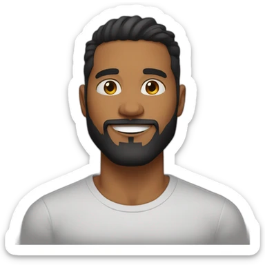 caramel brown skin male, black hair with a skin fade haircut, good beard, white teeth, black t shirt approximately 32 years old, good beard, chest up, confident sticker
