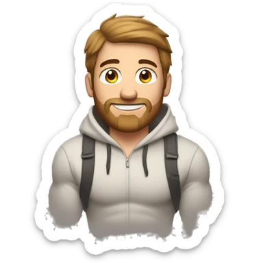 Buff white man with hoodie and brown hair holding a ton of eggs sticker