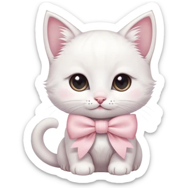 white kitten wearing a light pink bow  sticker