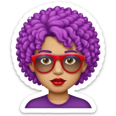 purple haired, curly big haired mexican boy with red sunglassess, vrey cool and lipstick sticker