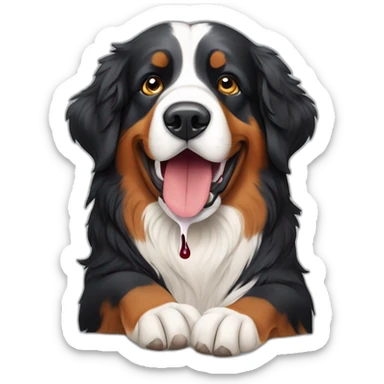 Bernese mountain dog eating an aperitif and drinking wine sticker
