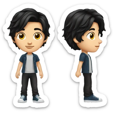 european teenager boy long black hair sticker