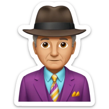 Aged mobster with colored suit and hat sticker