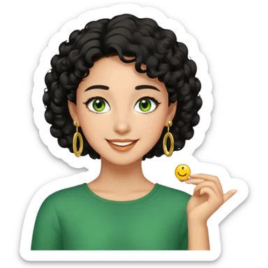 girl showing happiness, medium skin tone, short curly black hair, gold earrings, green eyes Minimal emoji showing happiness, medium skin tone, short curly black hair, gold earrings, green eyes sticker