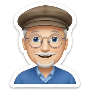 Older cute white male, flat cap, wire rim glasses, smile with dimplegoatee blue eyes grey goatee sticker