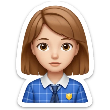 Blue plaid school uniform with skirt light brown hair sticker