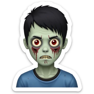 zombie boy, black hair long, creepy, emo, shaggy sticker