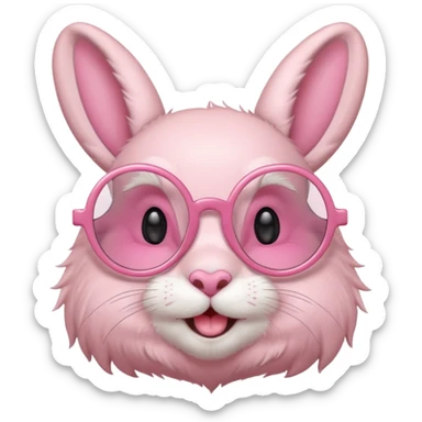 Pink bunny with big circular glasses, smiling. sticker