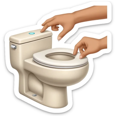 hand pressing the flush button on a toilet, clean and friendly sticker