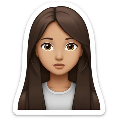 Feminine girl with light brown skin, dark straight long hair and dark eyes, profile picture style sticker