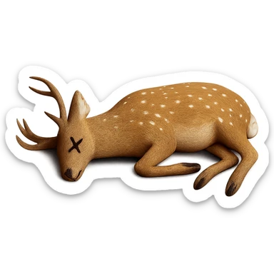 Add cartoon X's over the eyes to indicate the deer is dead, keep the rest realistic, no background. Maintain the realistic style of the deer while adding the cartoon X's over the eyes as a clear dead indicator. sticker
