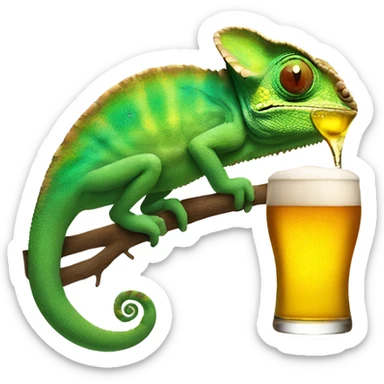 Chameleon drinking beer sticker