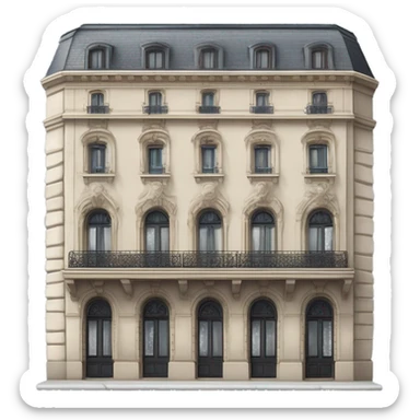“Haussmannian building with ornate stone facade, wrought-iron balconies, tall arched windows, and mansard roof in classic Parisian style” sticker