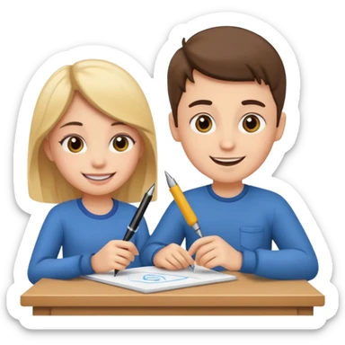 Make an emoji of a girl who is teaching a boy how to make emojis sticker