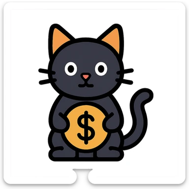 black cat waiting for salary sticker