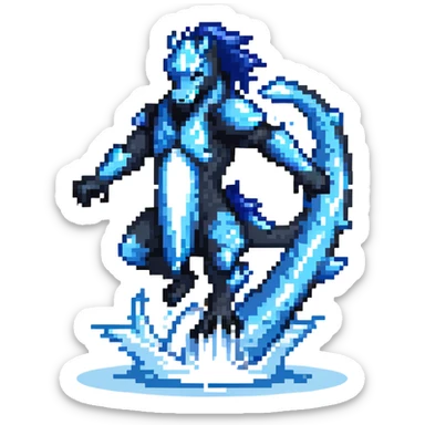 Black ninja water horse with dark blue magical water swirling around it, sharp spikes on its body, battle stance sticker