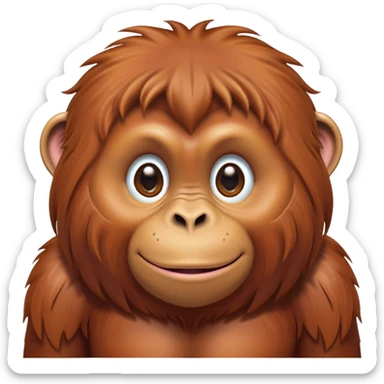 Cinematic Cute Orangutan Portrait Emoji, Head tilted playfully and inquisitively, with a gentle, expressive face accented by soft, flowing fur and round, sparkling eyes brimming with warmth, Simplified yet irresistibly adorable features, highly detailed, glowing with a warm, friendly glow, high shine, affectionate and lively, stylized with a touch of jungle whimsy, bright and endearing, soft glowing outline, capturing the essence of a mischievous yet loving orangutan that seems as if it could swing out of the screen into your arms! sticker